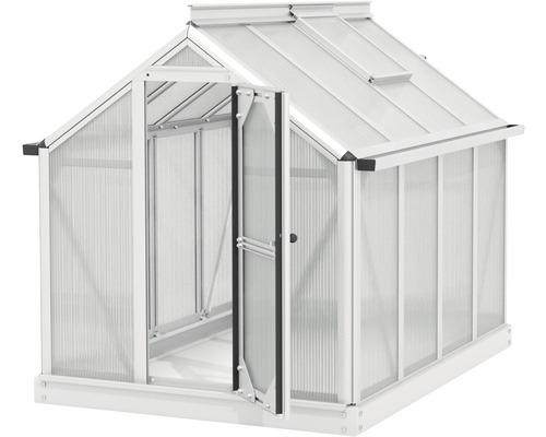 Gewächshaus mit geöffneter Tür für den Garten