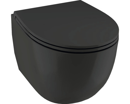 Wandtiefspülklosett-Set Jungborn Two spülrandlos mit Turbo Flush Spültechnologie schwarz matt mit WC-Sitz