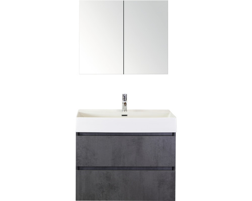 Badmöbel-Set Sanox Maxx XL Keramik 183x81x45,5 cm Keramikwaschbecken beton anthrazit mit Spiegelschrank Badmöbel-Set Sanox Maxx XL Keramik 183x81x45,5 cm Keramikwaschbecken beton anthrazit mit Spiegelschrank