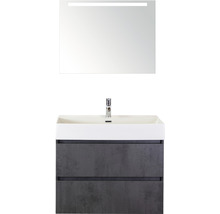 Badmöbel-Set Sanox Maxx XL Keramik 183x81x45,5 cm Keramikwaschbecken beton anthrazit mit LED-Beleuchtung