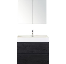Badmöbel-Set Sanox Maxx XL Keramik 170x81x45,5 cm Keramikwaschbecken black oak mit Spiegelschrank