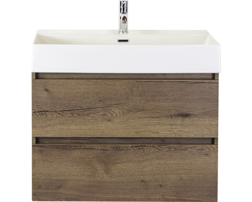 Waschbeckenunterschrank Sanox Maxx XL 73x81x45,5 cm mit Keramikwaschbecken tabacco Waschtischunterschrank mit zwei Schubladen und Waschbecken