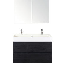 Badmöbel-Set Sanox Maxx XL Keramik 170x101x45,5 cm Doppel-Keramikwaschbecken black oak mit Spiegelschrank