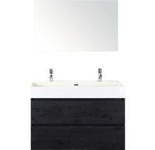 Badmöbel-Set Sanox Maxx XL Keramik 170x101x45,5 cm Doppel-Keramikwaschbecken black oak mit Spiegel