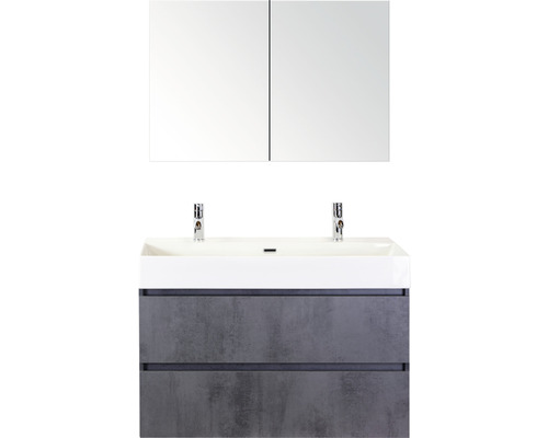Badmöbel-Set Sanox Maxx XL Keramik 183x101x45,5 cm Doppel-Keramikwaschbecken beton anthrazit mit Spiegelschrank Badmöbel-Set Sanox Maxx XL Keramik 183x101x45,5 cm Doppel-Keramikwaschbecken beton anthrazit mit Spiegelschrank