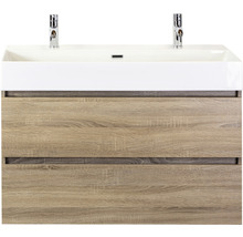 Waschbeckenunterschrank Sanox Maxx XL 73x101x45,5 cm mit Doppel-Keramikwaschbecken eiche grau