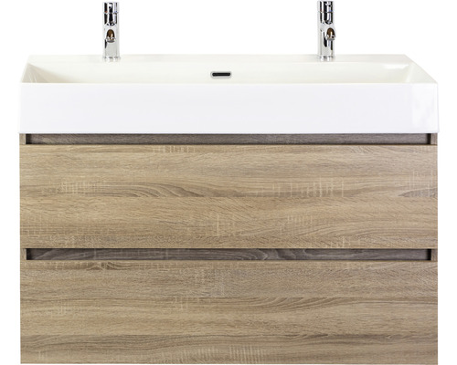 Waschbeckenunterschrank Sanox Maxx XL 73x101x45,5 cm mit Doppel-Keramikwaschbecken eiche grau Waschbeckenunterschrank Sanox Maxx XL 73x101x45,5 cm mit Doppel-Keramikwaschbecken eiche grau