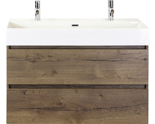 Waschbeckenunterschrank Sanox Maxx XL 73x101x45,5 cm mit Doppel-Keramikwaschbecken tabacco Waschbeckenunterschrank Sanox Maxx XL 73x101x45,5 cm mit Doppel-Keramikwaschbecken tabacco