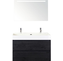 Badmöbel-Set Sanox Maxx XL Keramik 183x101x45,5 cm Doppel-Keramikwaschbecken black oak mit LED-Beleuchtung