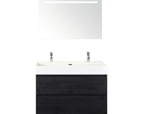 Badmöbel-Set Sanox Maxx XL Keramik 183x101x45,5 cm Doppel-Keramikwaschbecken black oak mit LED-Beleuchtung Badmöbel-Set Sanox Maxx XL Keramik 183x101x45,5 cm Doppel-Keramikwaschbecken black oak mit LED-Beleuchtung
