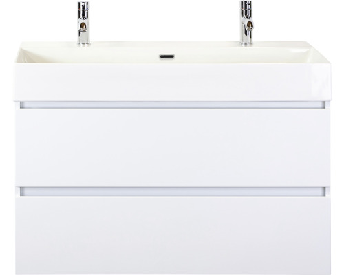 Waschbeckenunterschrank Sanox Maxx XL Keramik 73x101x45,5 cm mit Doppel-Keramikwaschbecken weiß hochglanz