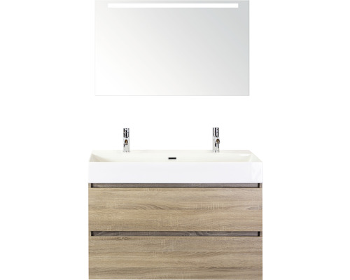 Badmöbel-Set Sanox Maxx XL Keramik 183x101x45,5 cm Doppel-Keramikwaschbecken eiche grau mit LED-Beleuchtung Badmöbel-Set Sanox Maxx XL Keramik 183x101x45,5 cm Doppel-Keramikwaschbecken eiche grau mit LED-Beleuchtung