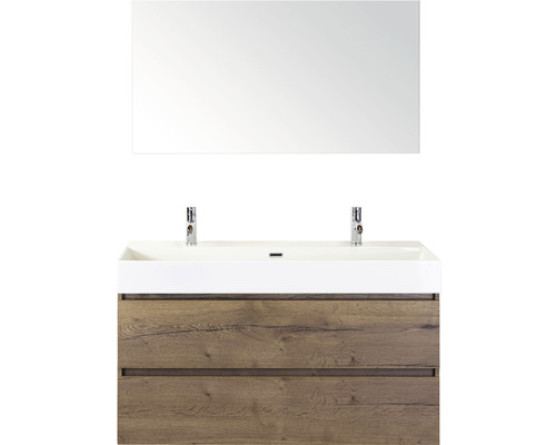 Badmöbel-Set Sanox Maxx XL Keramik 183x121x45,5 cm Doppel-Keramikwaschbecken tabacco mit Spiegel Badmöbel-Set Sanox Maxx XL Keramik 183x121x45,5 cm Doppel-Keramikwaschbecken tabacco mit Spiegel