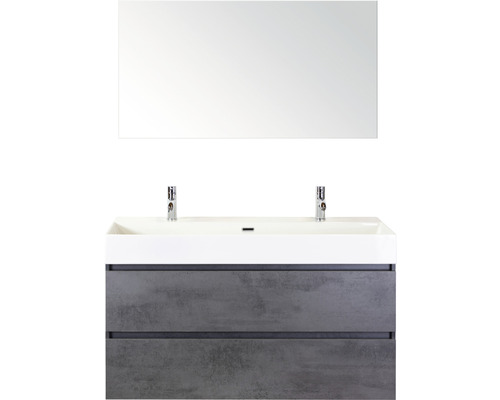 Badmöbel-Set Sanox Maxx XL Keramik 183x121x45,5 cm Doppel-Keramikwaschbecken beton anthrazit mit Spiegel Badmöbel-Set Sanox Maxx XL Keramik 183x121x45,5 cm Doppel-Keramikwaschbecken beton anthrazit mit Spiegel
