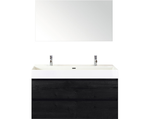 Badmöbel-Set Sanox Maxx XL Keramik 170x121x45,5 cm Doppel-Keramikwaschbecken black oak mit Spiegel Badmöbel-Set Sanox Maxx XL Keramik 170x121x45,5 cm Doppel-Keramikwaschbecken black oak mit Spiegel