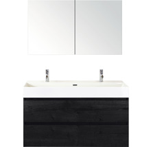 Badmöbel-Set Sanox Maxx XL Keramik 170x121x45,5 cm Doppel-Keramikwaschbecken black oak mit Spiegelschrank