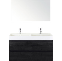 Badmöbel-Set Sanox Maxx XL Keramik 170x121x45,5 cm Doppel-Keramikwaschbecken 2 Becken black oak mit Spiegel