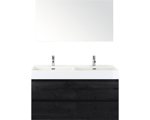 Badmöbel-Set Sanox Maxx XL Keramik 170x121x45,5 cm Doppel-Keramikwaschbecken 2 Becken black oak mit Spiegel Badmöbel-Set Sanox Maxx XL Keramik 170x121x45,5 cm Doppel-Keramikwaschbecken 2 Becken black oak mit Spiegel