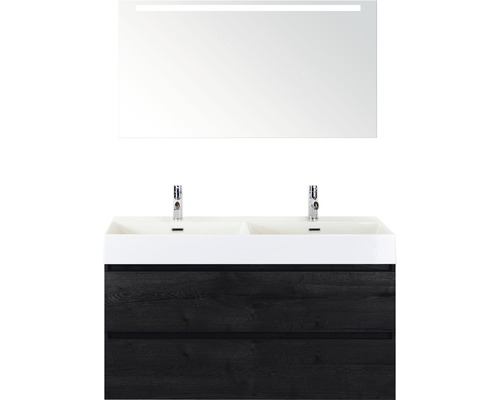 Badmöbel-Set Sanox Maxx XL Keramik 183x121x45,5 cm Doppel-Keramikwaschbecken 2 Becken black oak mit LED-Beleuchtung Badmöbel-Set Sanox Maxx XL Keramik 183x121x45,5 cm Doppel-Keramikwaschbecken 2 Becken black oak mit LED-Beleuchtung