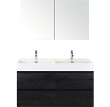 Badmöbel-Set Sanox Maxx XL Keramik 170x101x45,5 cm Doppel-Keramikwaschbecken 2 Becken black oak mit Spiegelschrank