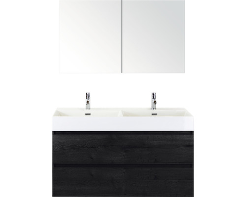 Badmöbel-Set Sanox Maxx XL Keramik 170x101x45,5 cm Doppel-Keramikwaschbecken 2 Becken black oak mit Spiegelschrank Badmöbel-Set Sanox Maxx XL Keramik 170x101x45,5 cm Doppel-Keramikwaschbecken 2 Becken black oak mit Spiegelschrank