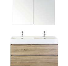 Badmöbel-Set Sanox Maxx XL Keramik 183x121x45,5 cm Doppel-Keramikwaschbecken 2 Becken eiche grau mit Spiegelschrank