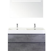 Badmöbel-Set Sanox Maxx XL Keramik 183x121x45,5 cm Doppel-Keramikwaschbecken 2 Becken beton anthrazit mit LED-Beleuchtung