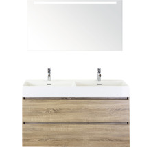 Badmöbel-Set Sanox Maxx XL Keramik 183x121x45,5 cm Doppel-Keramikwaschbecken 2 Becken eiche grau mit LED-Beleuchtung
