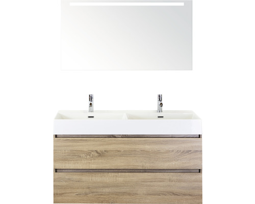 Badmöbel-Set Sanox Maxx XL Keramik 183x121x45,5 cm Doppel-Keramikwaschbecken 2 Becken eiche grau mit LED-Beleuchtung Badmöbel-Set Sanox Maxx XL Keramik 183x121x45,5 cm Doppel-Keramikwaschbecken 2 Becken eiche grau mit LED-Beleuchtung