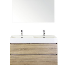 Badmöbel-Set Sanox Maxx XL Keramik 183x121x45,5 cm Doppel-Keramikwaschbecken 2 Becken eiche grau mit Spiegel