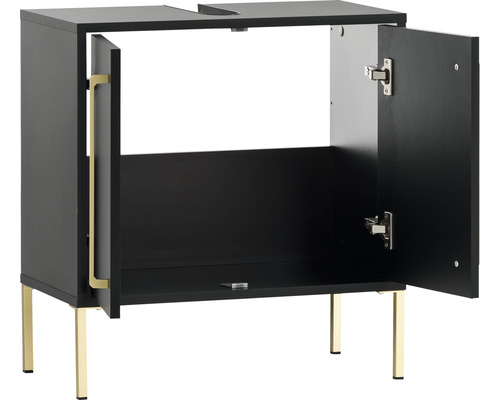 Waschtischunterschrank mit zwei offenen Türen und goldenen Füßen