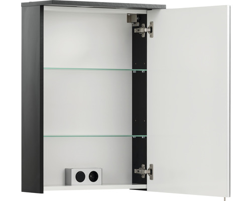 LED-Spiegelschrank Möbelpartner Sarah 1-türig 72,3 x 15,9 x 72,3 cm schwarz Offener Spiegelschrank mit zwei Glasböden und Steckdose