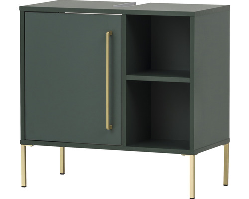 Waschtischunterschrank Möbelpartner Kent 63,3x65,3x33,1 cm ohne Waschbecken grün Unterschrank mit einer Tür, einem Regal und Füßen