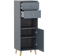Schmaler Badezimmerschrank mit zwei Schubladen und einer Tür