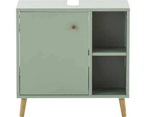 Waschbeckenunterschrank Möbelpartner Bjarne 59,3x60,2x33,1 cm ohne Waschbecken grün Waschtischunterschrank mit einer Tür, einem Regal und Holzfüßen