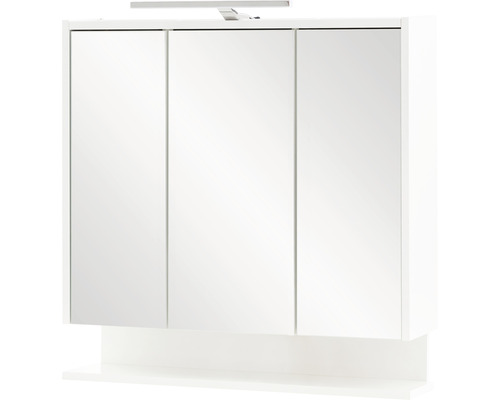 Weißer Spiegelschrank mit drei Türen und Beleuchtung