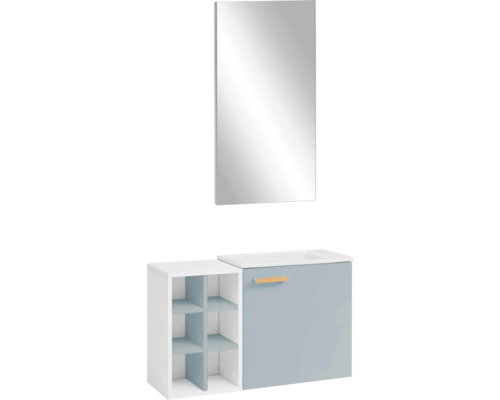 Badmöbel-Set Möbelpartner Frida Keramik 131,4x79,5x25 cm Keramikwaschbecken weiß/grau mit Spiegel