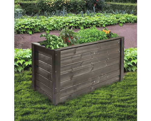 Hochbeet klassisch inkl. Gewebefolie 150 x 80 x 80 cm RAL 7016 anthrazit Hochbeet aus Holz mit Pflanzen im Garten