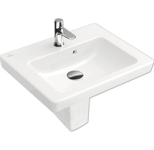 Weißes Keramikwaschbecken mit Armatur und Überlauf