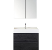 Badmöbel-Set Sanox Maxx XL Keramik 170x81x45,5 cm Keramikwaschbecken black oak mit Spiegelschrank