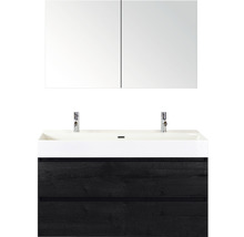 Badmöbel-Set Sanox Maxx XL Keramik 170x121x45,5 cm Doppel-Keramikwaschbecken black oak mit Spiegelschrank