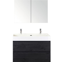Badmöbel-Set Sanox Maxx XL Keramik 170x101x45,5 cm Doppel-Keramikwaschbecken black oak mit Spiegelschrank