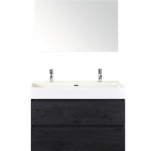 Badmöbel-Set Sanox Maxx XL Keramik 170x101x45,5 cm Doppel-Keramikwaschbecken black oak mit Spiegel