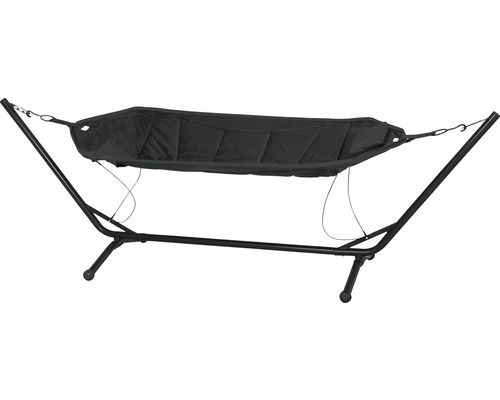 Schwarze Hängematte mit Metallgestell für den Garten