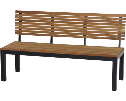 Gartenbank mit Rückenlehne aus Holz und Metallgestell