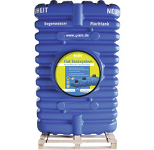 Blauer Regenwasser Flachtank auf einer Palette