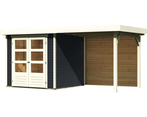 Gartenhaus mit Doppeltür und Anbau aus Holz