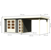 Gartenhaus Karibu Naomi 6 inkl. Anbau 2,4 m 558 x 331 cm grau