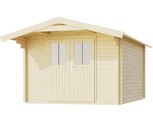 Holzgartenhaus mit Doppeltür und Fenstern