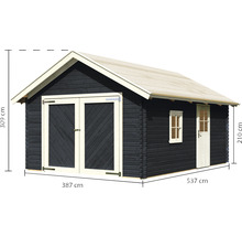 Holzgartenhaus mit Doppeltür, Einzeltür und Fenster, Maße: 387 cm x 537 cm, Höhe: 309 cm